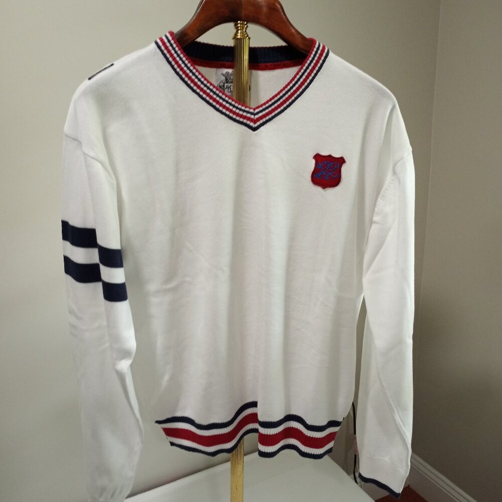 AKADEMIKS WHITE V-NECK PREPPY SWEATER MEN SIZE XL